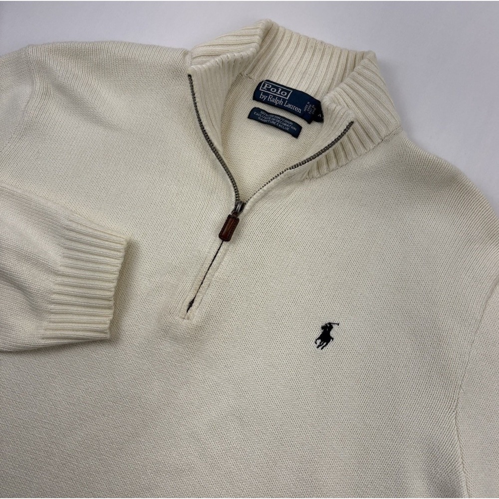 Polo Ralph Lauren Pullover Beige 1/4 Quarter Zip Sweater Men's XL